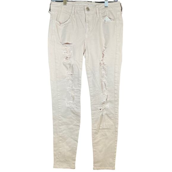 American Eagle Womens Pants Tan Jegging Distressed AEO Twill Stretch 10 - Picture 1 of 16